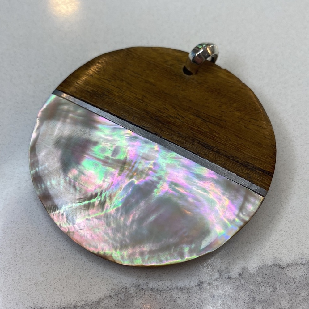 Vintage Statement Pendant Mother of Pearl and Wood